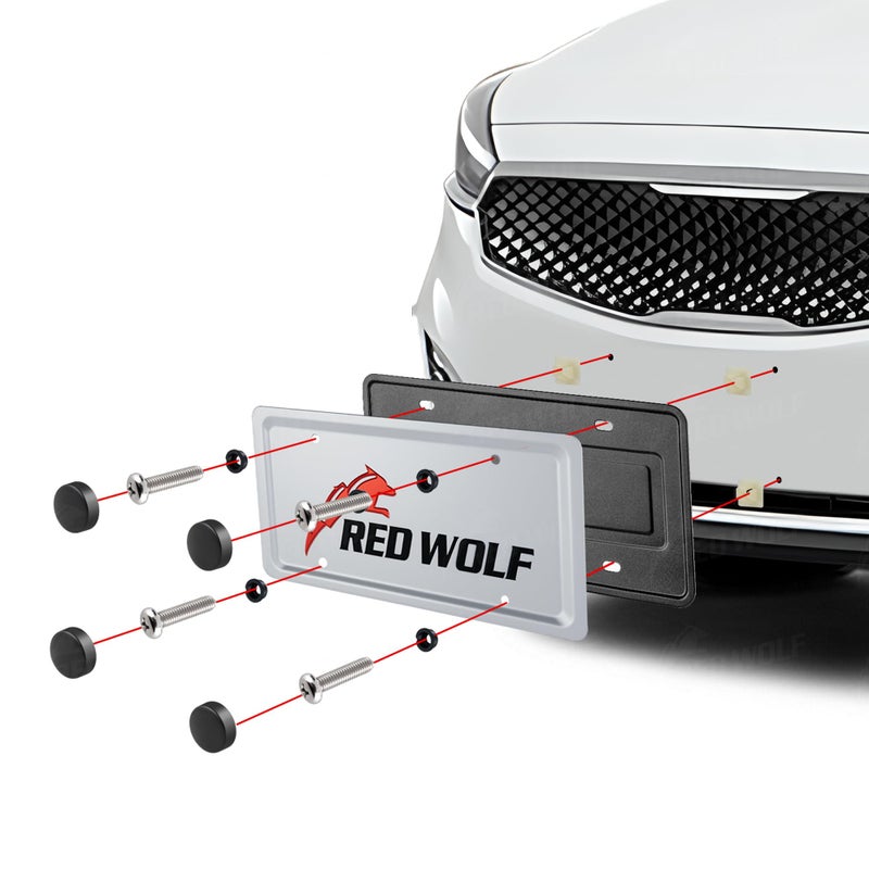 RED WOLF Stainless Steel License Plate Frame Holder Frame Backing Reinforce Bracket 6 x 12 Inch Car Tag for SUV Pickup Truck Trailer Front Rear Bumper w/o Obstruction with Screw Accessories - Image 5