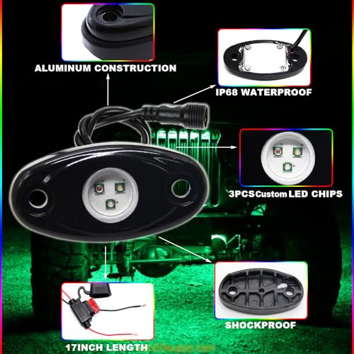 OPP ULITE RGB Rock Lights 6Pods, Multicolor Neon Accent Underglow Lighting Kit, APP Control Music Mode for Jeep Offroad Pickup Trucks UTV SUV Motorcycle, Waterproof Led Exterior Light - Image 5