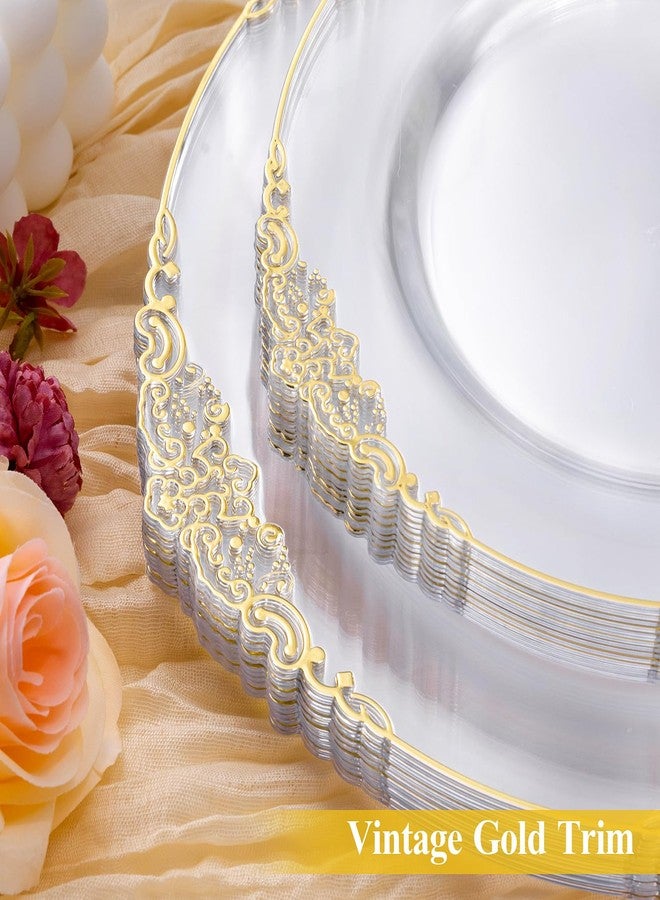 Bestluck 100 PCS Clear and Gold Plastic Plates for 50 Guests, Clear Disposable Plates Include 50 PCS Dinner Plates, 50 PCS Dessert Plates for Party and Wedding - Image 3