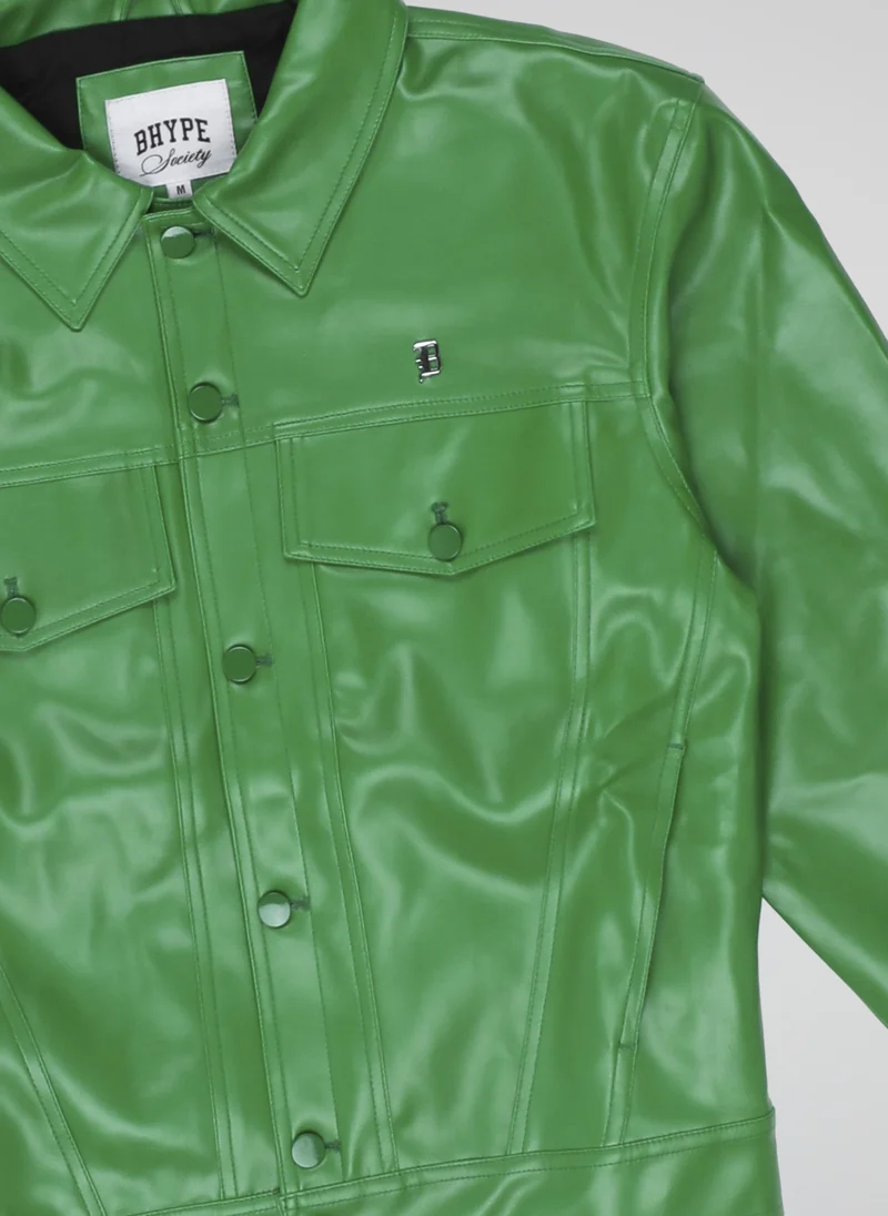 BHYPE SOCIETY  B-Hype Green Faux Leather Jacket for Men | Best Price UAE