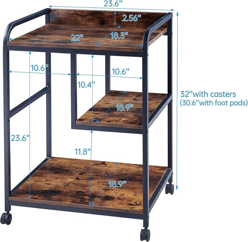 OGFC 57152 Classic 22 x 18 Inch Large Printer Stand, Mobile Printer Table with Wheels for Home Office Storage and Organization, PC Tower Stand, Host Computer Cart - Black - Image 2