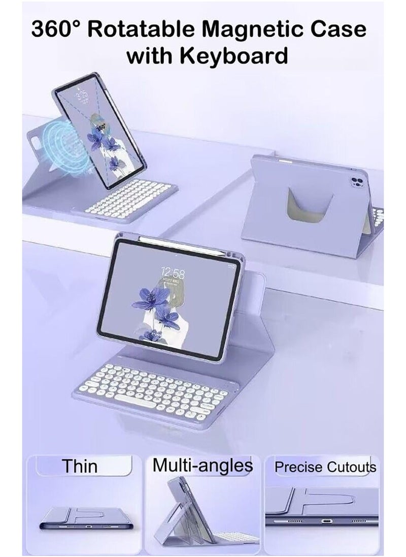 360° Rotatable Magnetic Detachable Keyboard Case for iPad 10th Generation 2022 - Includes Pencil Holder, BT Keyboard, Compatible with iPad 10th Gen 10.9 inch - Lavender - Image 1