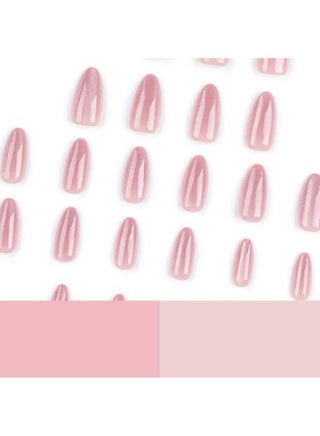 24Pcs Cat Eye Press On Nails, Short Almond Fake Nails, Beige Nude Glossy Flase Nail, Reusable Acrylic Nail Tips for Nail Art - view 5