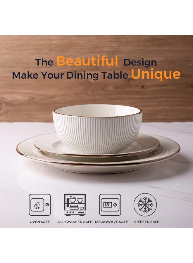 GBHOME Ceramic Dinnerware Sets 12 pcs Embossed Elegant Stoneware Plates and Bowls Sets Housewarming Wedding Gift Dishwasher Microwave Safe Dishes Set Service for 4 - Image 2