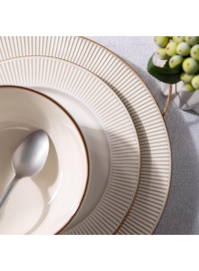 GBHOME Ceramic Dinnerware Sets 12 pcs Embossed Elegant Stoneware Plates and Bowls Sets Housewarming Wedding Gift Dishwasher Microwave Safe Dishes Set Service for 4 - Image 3