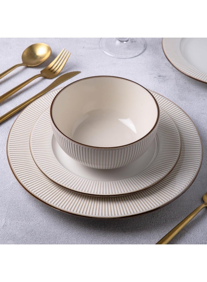 GBHOME Ceramic Dinnerware Sets 12 pcs Embossed Elegant Stoneware Plates and Bowls Sets Housewarming Wedding Gift Dishwasher Microwave Safe Dishes Set Service for 4 - Image 4