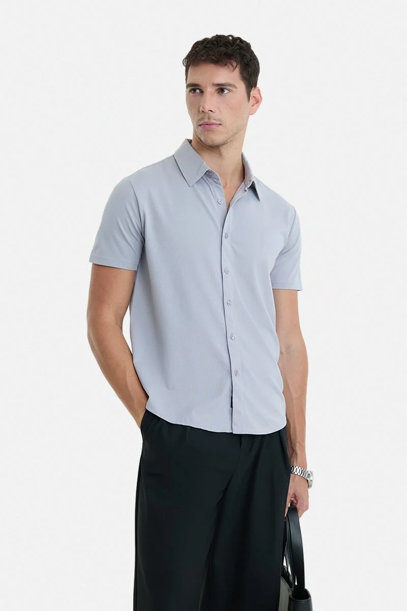 سنيتش Lilac Textured Half Sleeve Regular Fit Casual Shirt