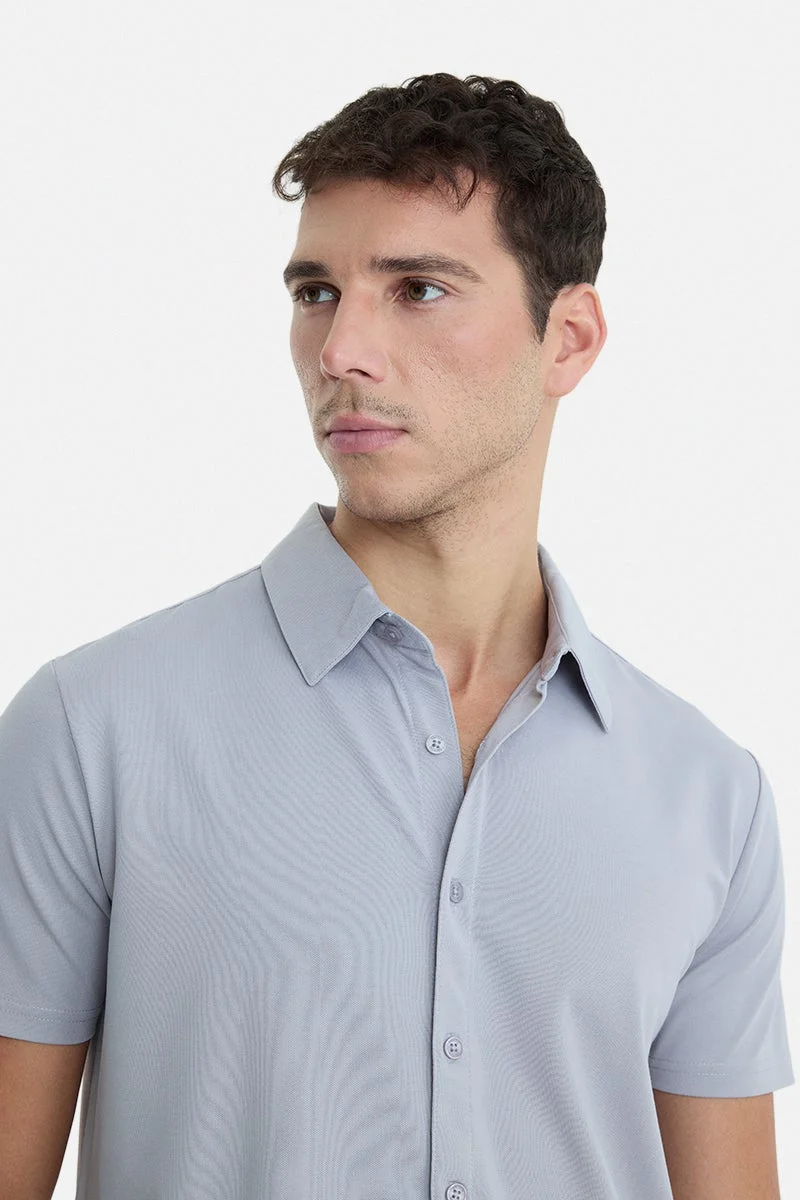 سنيتش Lilac Textured Half Sleeve Regular Fit Casual Shirt
