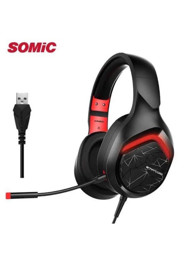 Somic GS301 USB Gaming Headset, 7.1 Surround Sound Stereo with Detachable Microphone  - Image 1