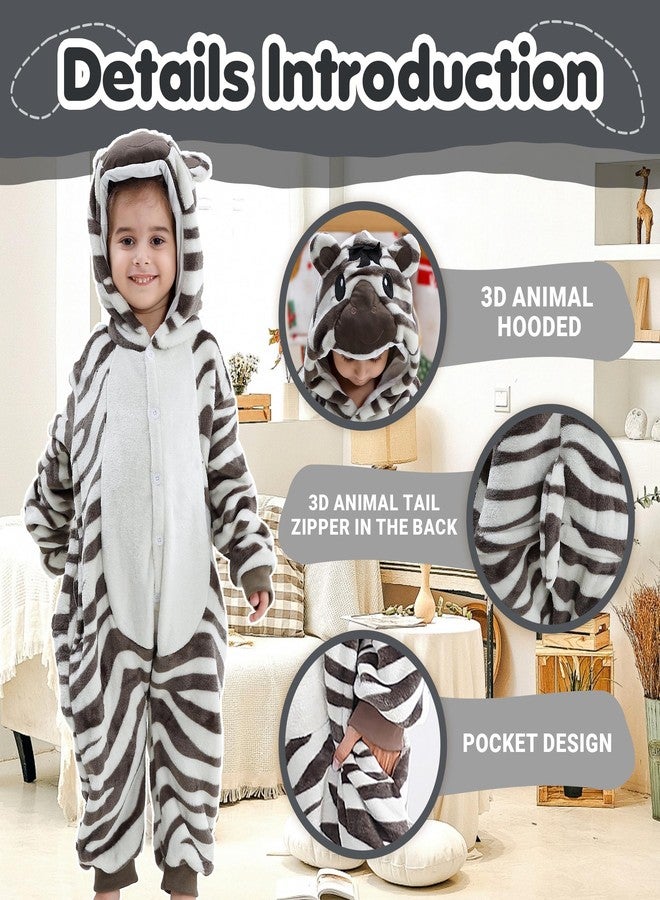 MICHLEY Animal Hooded Romper Kids Flannel Halloween Cosplay Pajamas Costume 3-12T for Autumn Winter, Zebra, 11-12T, Size140 - Image 3