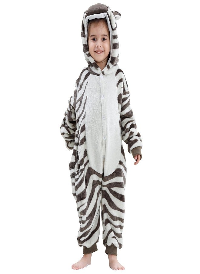 MICHLEY Animal Hooded Romper Kids Flannel Halloween Cosplay Pajamas Costume 3-12T for Autumn Winter, Zebra, 11-12T, Size140 - Image 2