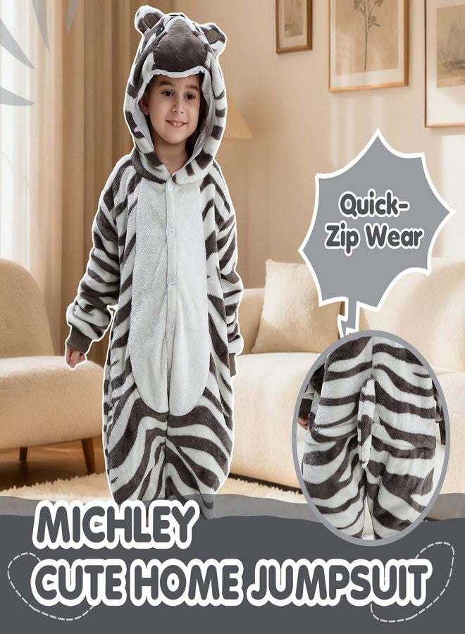MICHLEY Animal Hooded Romper Kids Flannel Halloween Cosplay Pajamas Costume 3-12T for Autumn Winter, Zebra, 11-12T, Size140 - Image 4