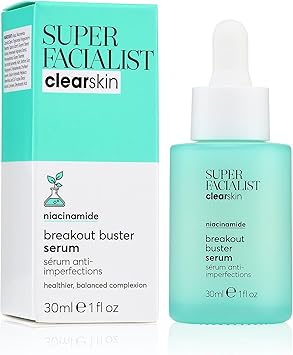 Super Facialist Breakout Buster Serum Clear Skin Solutions Spot Treatment for Acne with 10 Niacinamide Tea Tree Oil Prebiotics Vegan Friendly 30ml - Image 1