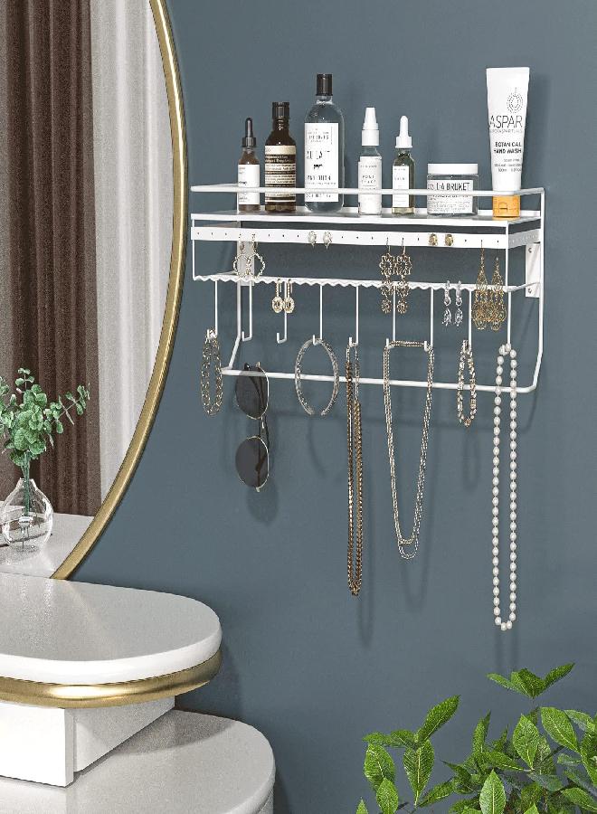 J JACKCUBE DESIGN JackCubeDesign White Metal Necklace Jewelry Organizer Wall Mount Jewelry Holder Shelf Mounted Hanging Storage Hooks for Necklace, Earrings, Sunglasses, and Aesthetic Room Decor - MK238B - Image 1
