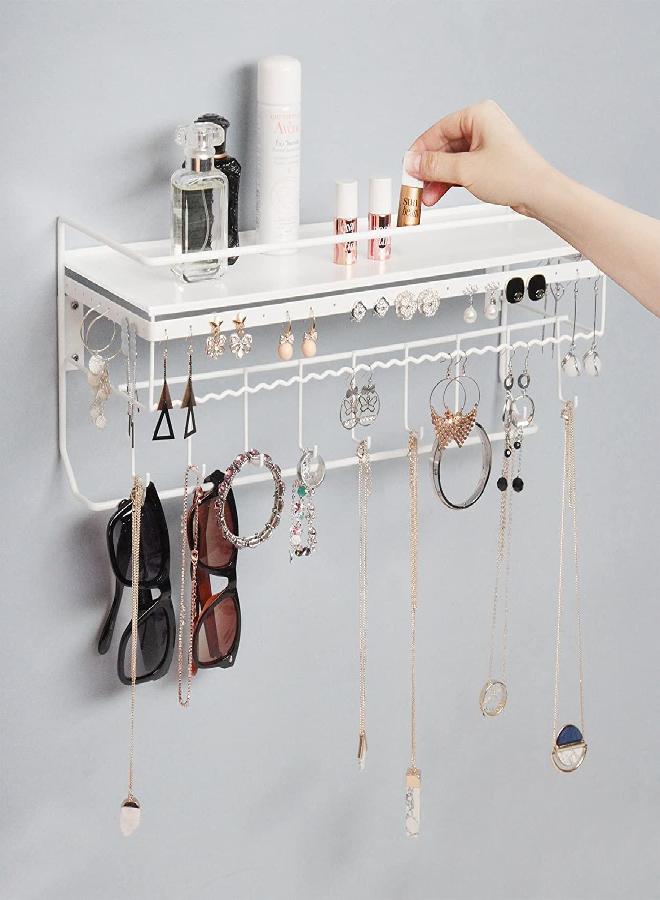 J JACKCUBE DESIGN JackCubeDesign White Metal Necklace Jewelry Organizer Wall Mount Jewelry Holder Shelf Mounted Hanging Storage Hooks for Necklace, Earrings, Sunglasses, and Aesthetic Room Decor - MK238B - Image 3