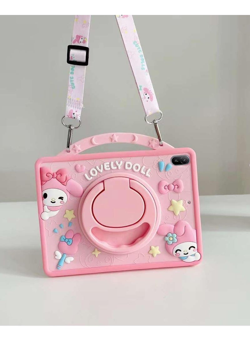 VKL Compatible MatePad 11.5s: with Pencil Holder & Shoulder Strap, Soft Silicone Multi-Angle Kids Cover for  (pink)