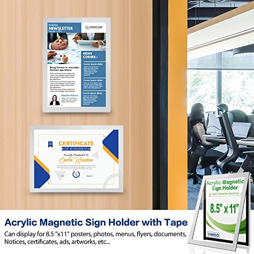 VAIIGO Acrylic Sign Holder 8.5" x 11" Wall Mount, Self Adhesive Magnetic Display Frame with Nano Tape, Plastic Clear Document Frame for Office, Store, School, Home, Wall Picture Frame (Silver, 3Pack) - Image 2