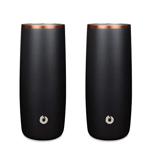 SNOWFOX Premium Vacuum Insulated Stainless Steel Cocktail Glass/Drink Tumbler, Set of 2, Drinks Stay Icy Cold, Thermal Highball Glasses, Elegant Home Entertaining, Classic Barware, 14.5 oz, Black/Gold - Image 1