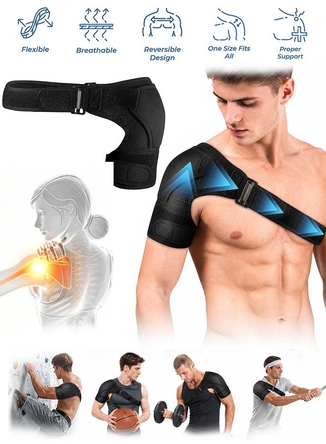 GD Adjustable Shoulder Support Brace with Ice Pack Insertion Capability for Men & Women - Breathable Shoulder Support and Compression Sleeve for Torn Rotator Cuff, Shoulder Stabilizer Strap for Workout Sports Rotator Cuff Pain Post Injury Recovery - Image 1