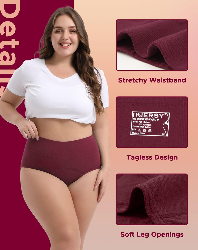 INNERSY Period Underwear for Women High Waisted Leak-Proof Postpartum Menstrual Panties 3-Pack (Rose Print, Medium) - Image 2