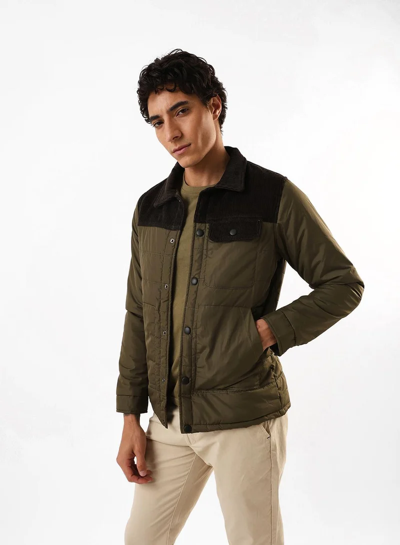 Dennis Lingo Men's Olive 100% Polyester Puffer Regular Fit Jacket