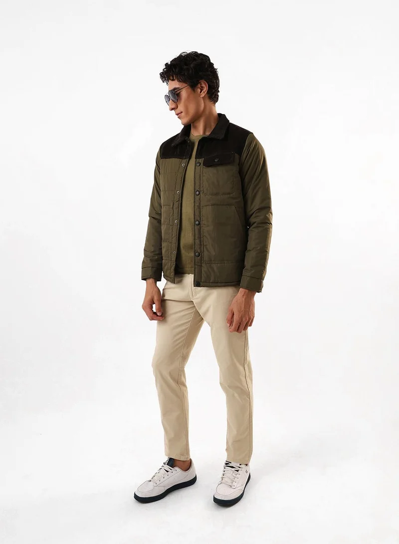 Dennis Lingo Men's Olive 100% Polyester Puffer Regular Fit Jacket