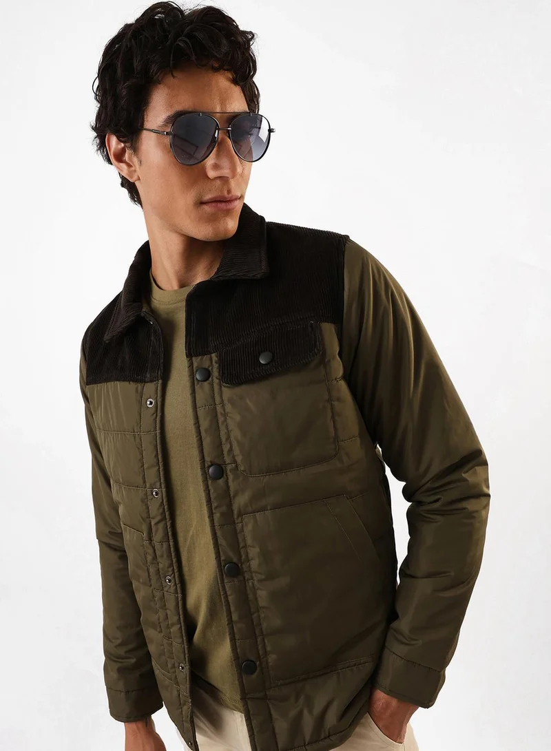 Dennis Lingo Men's Olive 100% Polyester Puffer Regular Fit Jacket