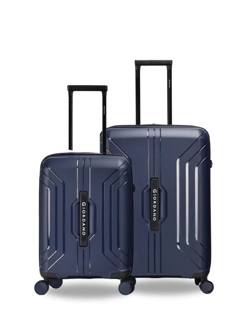 Giordano Luggage Sets of 2 Hard Shell PP Durable Lightweight Carry on & Checked Suitcase with Double Spinner Wheels, Secure Combination Lock Trolley, Unbreakable Hardcase Suitcase 2 Pcs Navy (S+M)