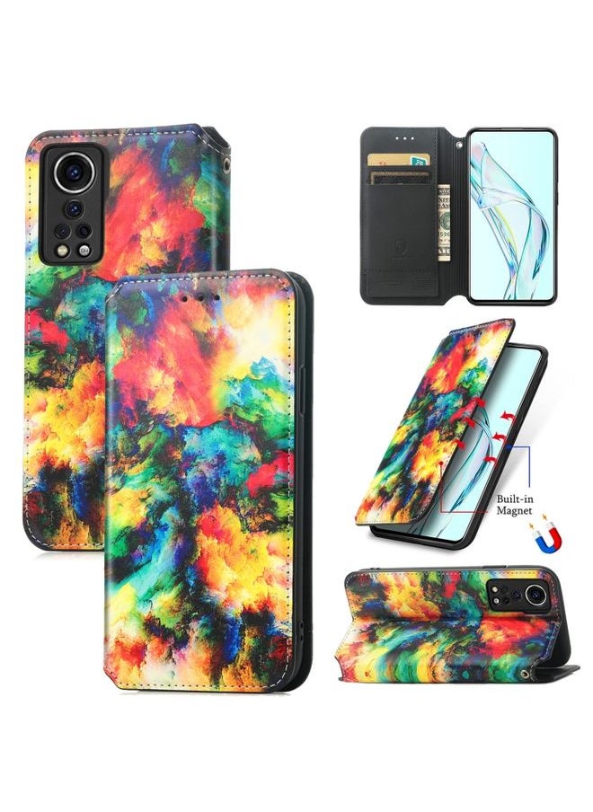 HuHa Case Cover For ZTE Axon 30 5G Colorful Magnetic Horizontal Flip PU Leather Case with Holder & Card Slot & Wallet(Colorful Cloud) 