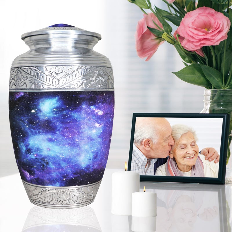 M MEILINXU Urn for Ashes Adult Male & Female, Cremation Urns for Human Ashes Adult Man & Woman, Aurora Borealis Cremation Container, Funeral Decorative Urn for Burial, Blue Cosmic Galaxy - Large - Image 4