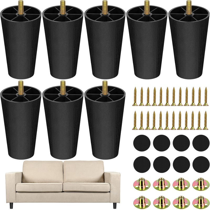 Turstin 8 Pack 4 Inch Plastic Furniture Legs With M8 T-Nuts Screws Tapered Sofa Couch And Chair Legs Replacement Furniture Legs For Diy Projects Sofas Coffee Tables Dressers Beds - Image 1