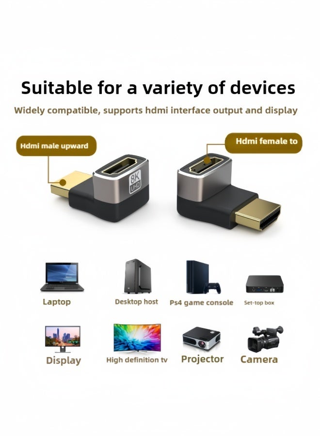 الصفحة الرئيسية محول HDMI 8K (عبوة من 2 قطعة) ، زاوية 270 درجة مطلية بالذهب HDMI ذكر إلى أنثى يدعم 3D 8K HDMI Extender لـ TV Stick Roku Stick Chromecast Xbox PS5 PS4 - Image 2
