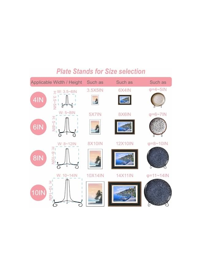 The Bros 6PCS 3 Size Black Iron Plate Stands for Display 4 6 8 Inch, Decorative Metal Plate Holders for Displaying, Mini Easel Stand, Frame, Book, Card, Plaque, Bowl, Picture Stands for Display  - Image 4