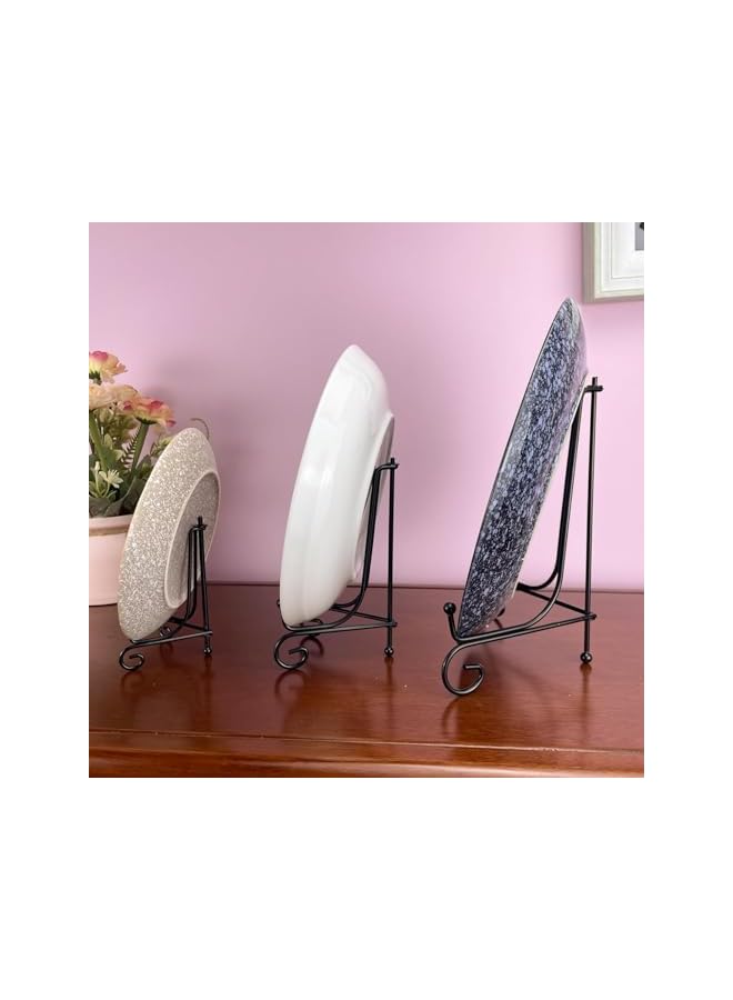 The Bros 6PCS 3 Size Black Iron Plate Stands for Display 4 6 8 Inch, Decorative Metal Plate Holders for Displaying, Mini Easel Stand, Frame, Book, Card, Plaque, Bowl, Picture Stands for Display  - Image 3