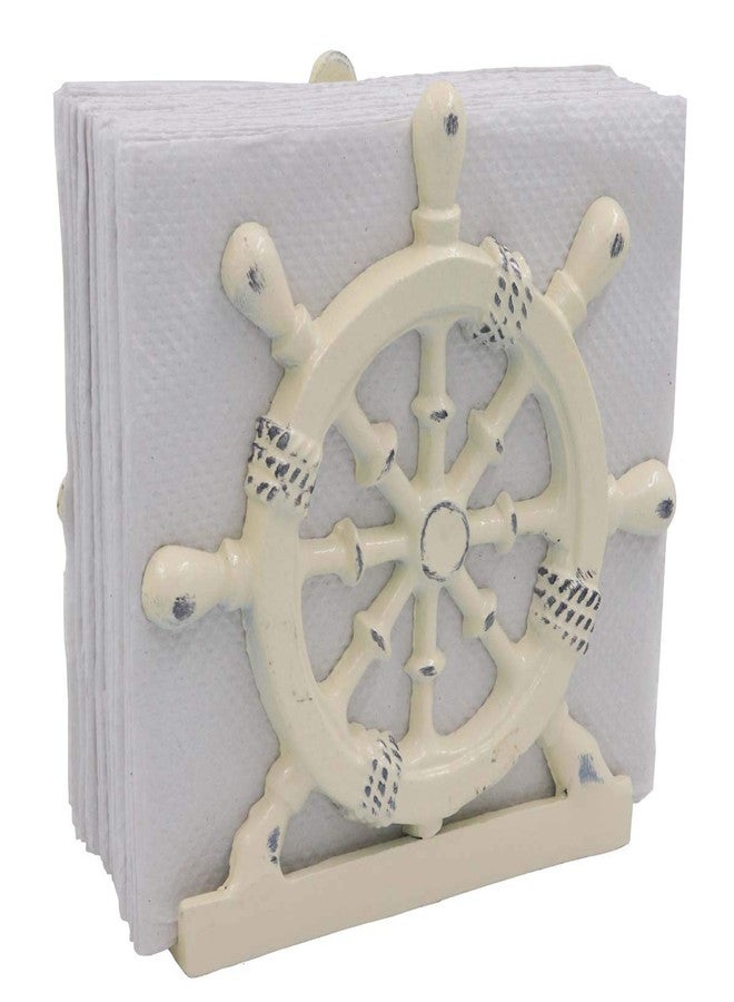 THDC Nautical Napkin Holder, Lunch, Dinner, Nautical Collection Napkin Holder, Made of Metal (Wheel Distressed Ivory) - Image 1