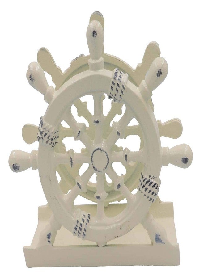 THDC Nautical Napkin Holder, Lunch, Dinner, Nautical Collection Napkin Holder, Made of Metal (Wheel Distressed Ivory) - Image 4