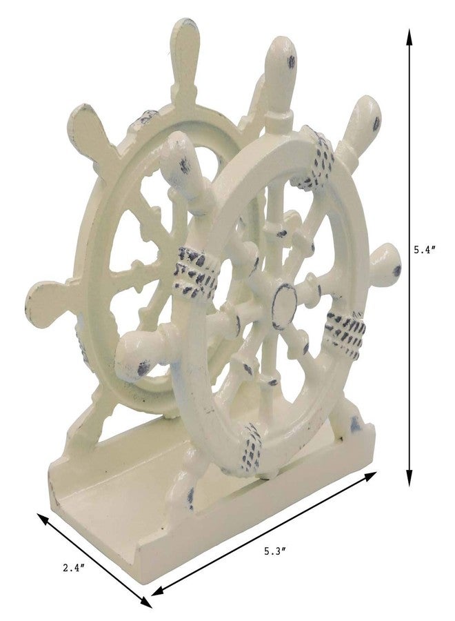 THDC Nautical Napkin Holder, Lunch, Dinner, Nautical Collection Napkin Holder, Made of Metal (Wheel Distressed Ivory) - Image 3