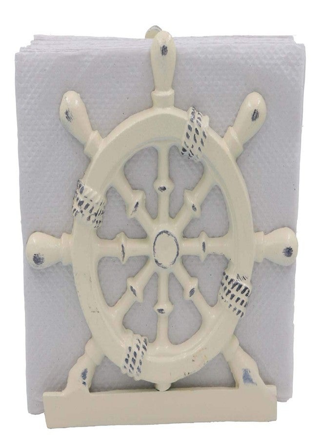THDC Nautical Napkin Holder, Lunch, Dinner, Nautical Collection Napkin Holder, Made of Metal (Wheel Distressed Ivory) - Image 2
