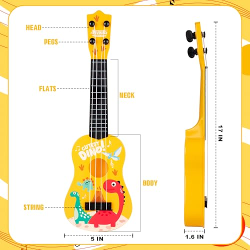 KFPPLXQ Mini Guitar 17 Inch Kid Guitars Toddler Guitar Ukulele 4 Strings Guitar for Kids Party Favor Kids Musical Instruments Educational Toys for Beginner Dinosaur - Image 5