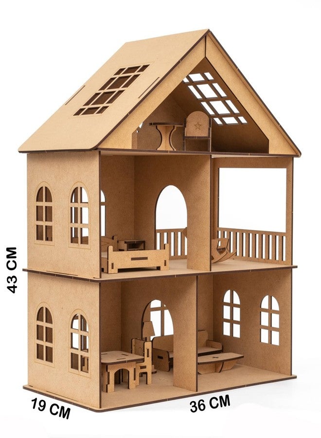 NEKBAL DIY Wooden Doll House with Furniture for Kids, Dollhouse Construction Kit with Assembly Instructions, Wooden Doll House for Girls and Boys - Image 3