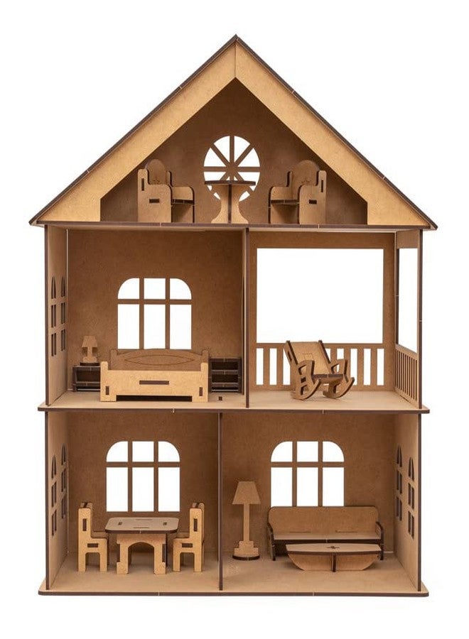 NEKBAL DIY Wooden Doll House with Furniture for Kids, Dollhouse Construction Kit with Assembly Instructions, Wooden Doll House for Girls and Boys - Image 1