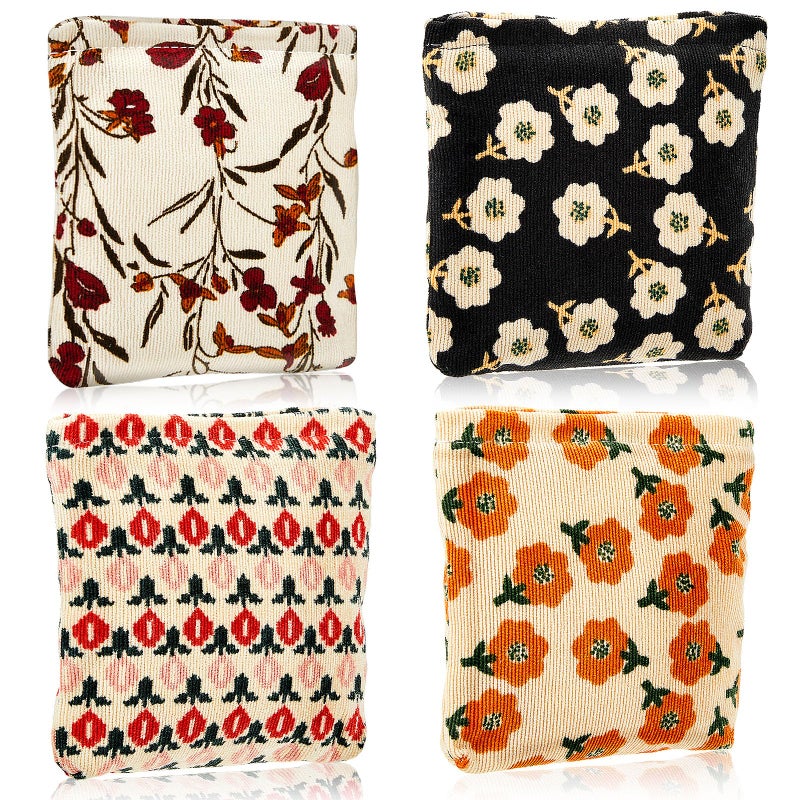 Abbylike 4 Pcs Floral Makeup Bag Corduroy Cosmetic Bag With Zipper Portable Small Pouches For Purse Toiletry Mini Pouch Cute Mini Makeup Bag For Purse Coin Essentials Items Women(Classic) - Image 1