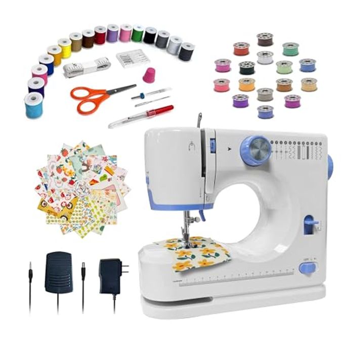 Stoigeld Sewing Machine for Beginners with 20Pcs Fabric & 32Pcs Sewing Threads Kit,Portable Sewing Machine with 12 Built-in Stitches & 2 Speed(High-Low Speeds)-SM-725 - Image 1