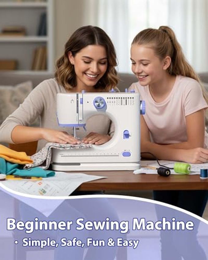 Stoigeld Sewing Machine for Beginners with 20Pcs Fabric & 32Pcs Sewing Threads Kit,Portable Sewing Machine with 12 Built-in Stitches & 2 Speed(High-Low Speeds)-SM-725 - Image 2