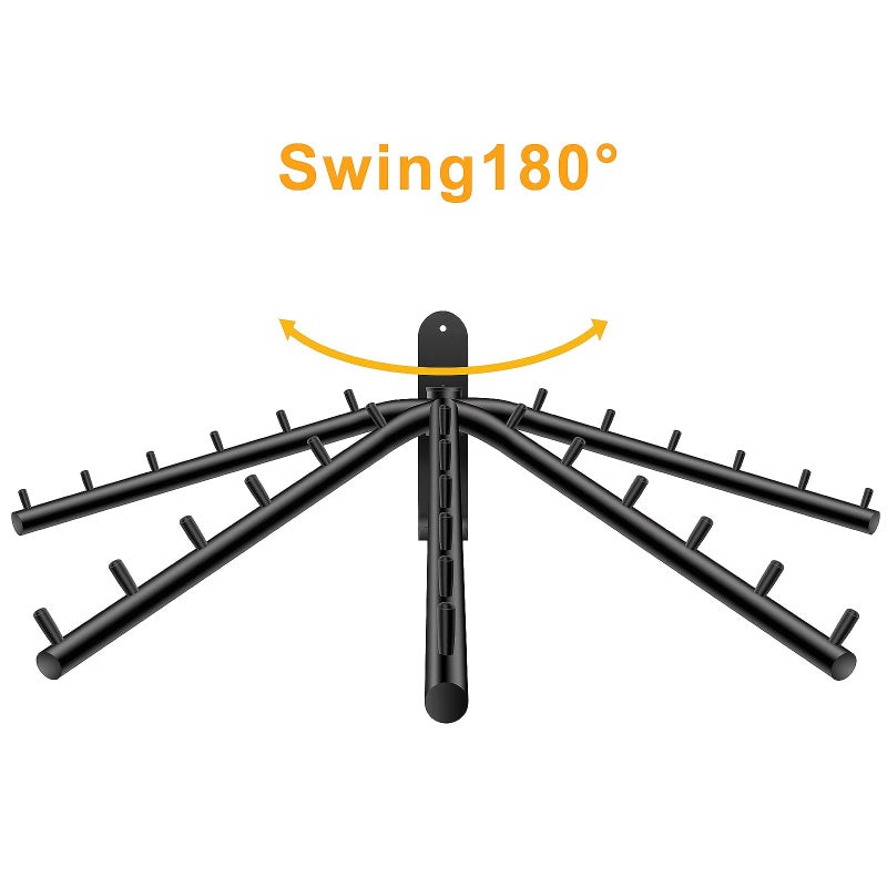 Bosszi 2-Pack Wall Mounted Folding Clothes Hanger Rack  Stainless Steel Clothes Hooks With Swing Arm Holder Space Saving Clothing Hanging System Closet Storage Organizer Heavy Duty Drying Rack (Black) - Image 3