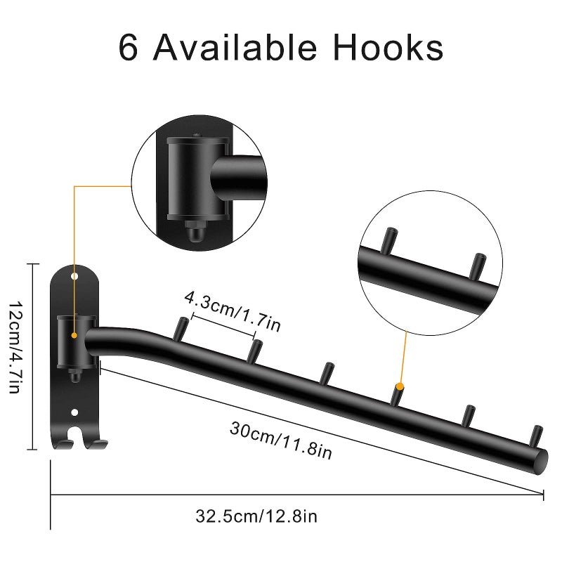Bosszi 2-Pack Wall Mounted Folding Clothes Hanger Rack  Stainless Steel Clothes Hooks With Swing Arm Holder Space Saving Clothing Hanging System Closet Storage Organizer Heavy Duty Drying Rack (Black) - Image 4