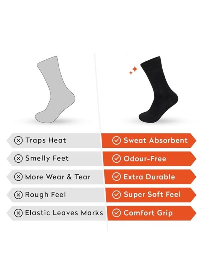 ALLKING Formal/Office Terry Socks for Men, Reinforced Heel & Toe for Extended Durability, Anti Odor & Anti-Bacterial - Pack of 3 (Black)  - Image 2