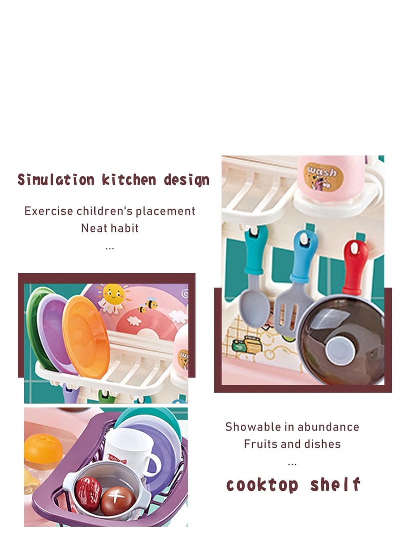Rightsure Kids Kitchen Sink Toys with Running Water 34-Piece Set Electric Dishwasher Toy Kitchen Toys with Automatic Water Circulation System for Kids Boys Girls Toddlers (Pink)  - Image 3