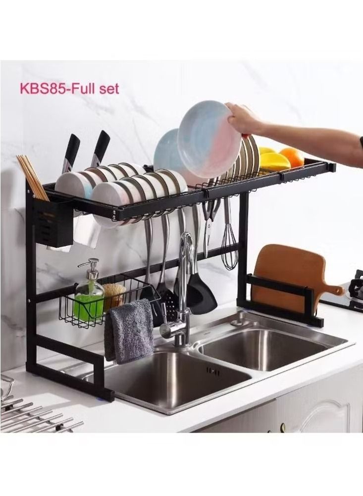 Dream Zone Modern style 85CM (full set) double racks stainless steel plate racks kitchen dish drying rack over sink - Image 1