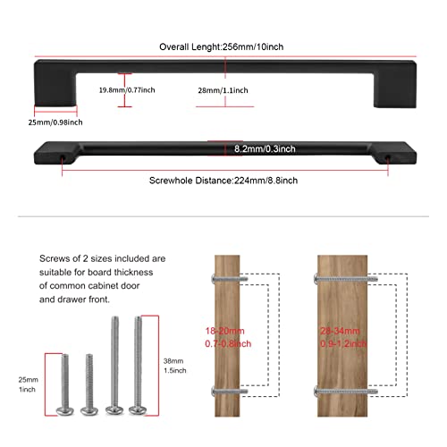 TUNNY 5 Pack Classic Cabinet Handles-8.81"/224mm Screw Spacing Matte Black Furniture Hardware Handles for Kitchen Cabinets Bedroom Cabinet Pull - Image 2